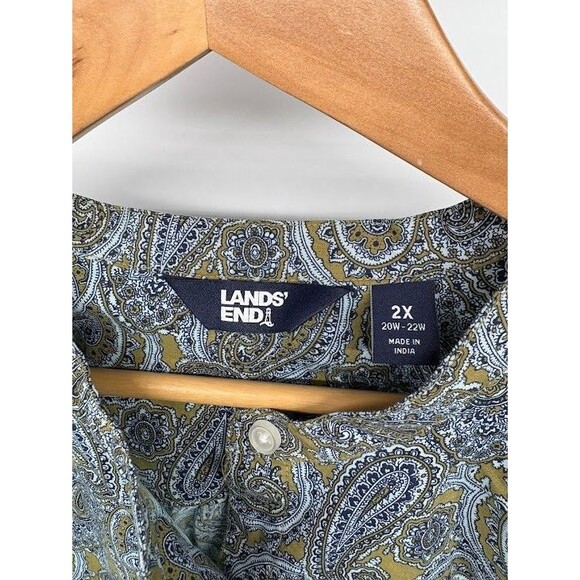 Land's End Women's 2X Paisley Button Down Tunic Top Mock Neck Has Pockets - Picture 2 of 8